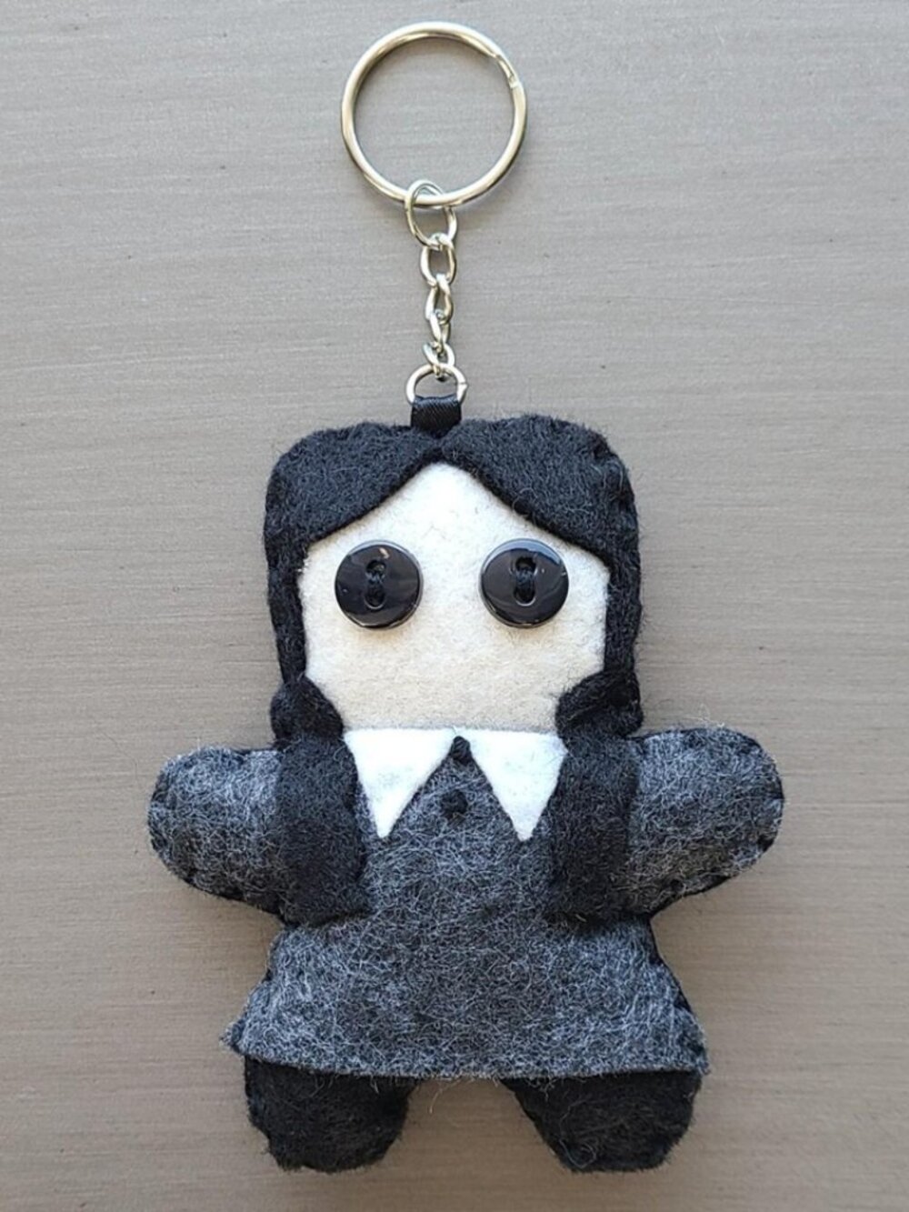 Handmade Wednesday Addams Felt Doll Keychain